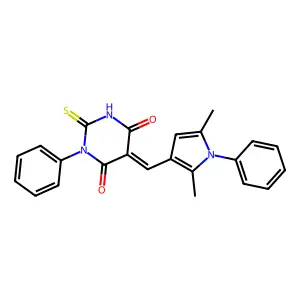 (5E)-5-[(2,5-dimethyl-1-phenyl-1H-pyrrol-3-yl)methylidene]-1-phenyl-2-thioxodihydropyrimidine-4,6(1H,5H)-dione structure