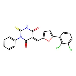 (5E)-5-[[5-(2,3-dichlorophenyl)furan-2-yl]methylidene]-1-phenyl-2-sulfanylidene-1,3-diazinane-4,6-dione structure
