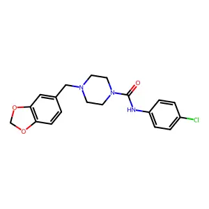 4-(1,3-benzodioxol-5-ylmethyl)-N-(4-chlorophenyl)piperazine-1-carboxamide structure