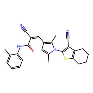 (2Z)-2-cyano-3-[1-(3-cyano-4,5,6,7-tetrahydro-1-benzothiophen-2-yl)-2,5-dimethyl-1H-pyrrol-3-yl]-N-(2-methylphenyl)prop-2-enamide structure