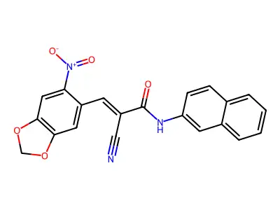 (2E)-2-cyano-N-(naphthalen-2-yl)-3-(6-nitro-1,3-benzodioxol-5-yl)prop-2-enamide structure