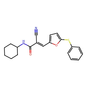 (2E)-2-cyano-N-cyclohexyl-3-[5-(phenylsulfanyl)furan-2-yl]prop-2-enamide structure