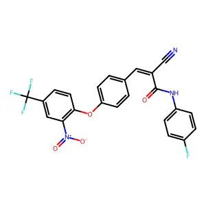 (E)-2-cyano-N-(4-fluorophenyl)-3-(4-(2-nitro-4-(trifluoromethyl)phenoxy)phenyl)acrylamide structure