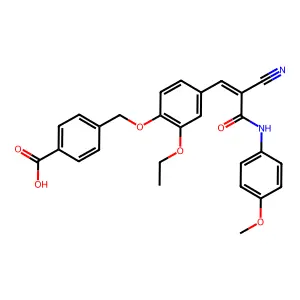 4-[(4-{(1Z)-2-cyano-3-[(4-methoxyphenyl)amino]-3-oxoprop-1-en-1-yl}-2-ethoxyphenoxy)methyl]benzoic acid structure