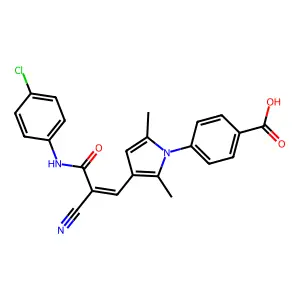 (Z)-4-(3-(3-((4-chlorophenyl)amino)-2-cyano-3-oxoprop-1-en-1-yl)-2,5-dimethyl-1H-pyrrol-1-yl)benzoic acid structure