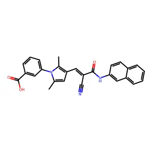 (Z)-3-(3-(2-cyano-3-(naphthalen-2-ylamino)-3-oxoprop-1-en-1-yl)-2,5-dimethyl-1H-pyrrol-1-yl)benzoic acid structure