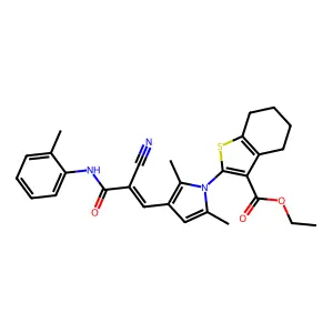 ethyl 2-(3-{(1Z)-2-cyano-3-[(2-methylphenyl)amino]-3-oxoprop-1-en-1-yl}-2,5-dimethyl-1H-pyrrol-1-yl)-4,5,6,7-tetrahydro-1-benzothiophene-3-carboxylate structure