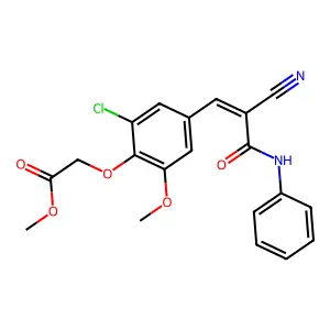 methyl {2-chloro-4-[(1Z)-2-cyano-3-oxo-3-(phenylamino)prop-1-en-1-yl]-6-methoxyphenoxy}acetate structure