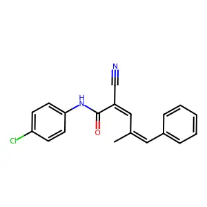 (2Z,4E)-N-(4-chlorophenyl)-2-cyano-4-methyl-5-phenylpenta-2,4-dienamide structure
