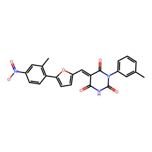(5E)-5-[[5-(2-methyl-4-nitrophenyl)furan-2-yl]methylidene]-1-(3-methylphenyl)-1,3-diazinane-2,4,6-trione structure