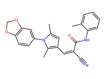 (2Z)-3-[1-(1,3-benzodioxol-5-yl)-2,5-dimethyl-1H-pyrrol-3-yl]-2-cyano-N-(2-methylphenyl)prop-2-enamide structure