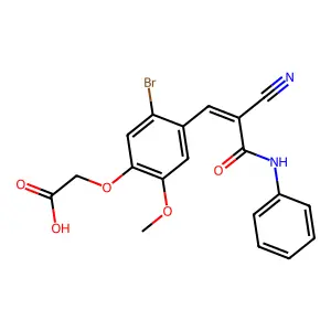 {5-bromo-4-[(1Z)-2-cyano-3-oxo-3-(phenylamino)prop-1-en-1-yl]-2-methoxyphenoxy}acetic acid structure