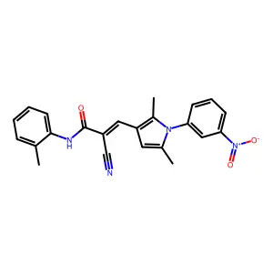 (Z)-2-cyano-3-[2,5-dimethyl-1-(3-nitrophenyl)pyrrol-3-yl]-N-(2-methylphenyl)prop-2-enamide structure