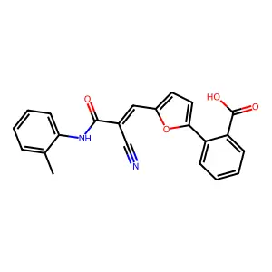 2-(5-{(1Z)-2-cyano-2-[N-(2-methylphenyl)carbamoyl]vinyl}-2-furyl)benzoic acid structure