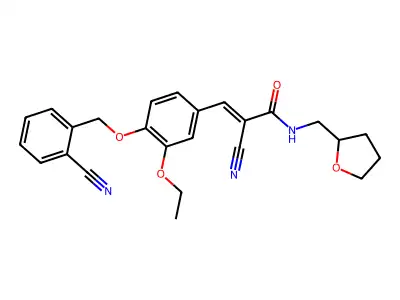 (2E)-2-cyano-3-{4-[(2-cyanobenzyl)oxy]-3-ethoxyphenyl}-N-(tetrahydrofuran-2-ylmethyl)prop-2-enamide structure