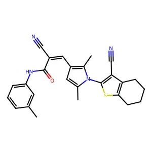 (2Z)-2-cyano-3-[1-(3-cyano-4,5,6,7-tetrahydro-1-benzothiophen-2-yl)-2,5-dimethyl-1H-pyrrol-3-yl]-N-(3-methylphenyl)prop-2-enamide structure