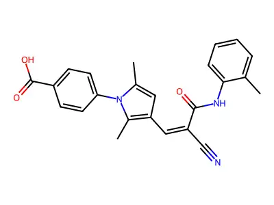 4-[3-[(Z)-2-cyano-3-(2-methylanilino)-3-oxoprop-1-enyl]-2,5-dimethylpyrrol-1-yl]benzoic acid structure