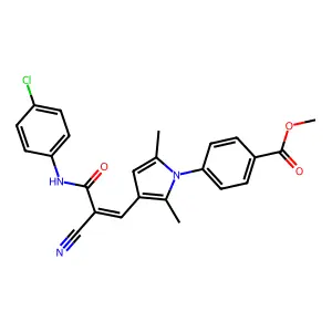 (Z)-methyl 4-(3-(3-((4-chlorophenyl)amino)-2-cyano-3-oxoprop-1-en-1-yl)-2,5-dimethyl-1H-pyrrol-1-yl)benzoate structure