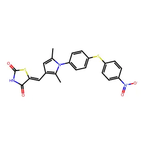 (5E)-5-[(2,5-dimethyl-1-{4-[(4-nitrophenyl)sulfanyl]phenyl}-1H-pyrrol-3-yl)methylidene]-1,3-thiazolidine-2,4-dione structure