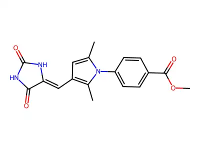 methyl 4-[3-[(Z)-(2,5-dioxoimidazolidin-4-ylidene)methyl]-2,5-dimethylpyrrol-1-yl]benzoate structure