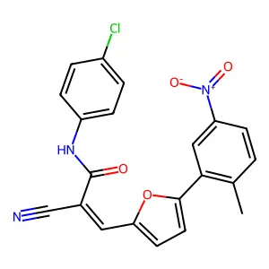 (2Z)-N-(4-chlorophenyl)-2-cyano-3-[5-(2-methyl-5-nitrophenyl)furan-2-yl]prop-2-enamide structure