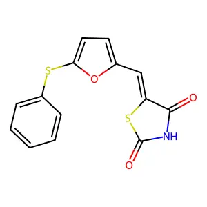(5E)-5-{[5-(phenylsulfanyl)furan-2-yl]methylidene}-1,3-thiazolidine-2,4-dione structure