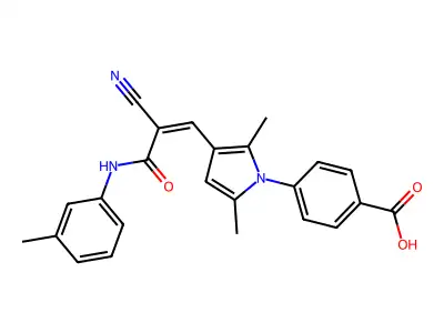 (Z)-4-(3-(2-cyano-3-oxo-3-(m-tolylamino)prop-1-en-1-yl)-2,5-dimethyl-1H-pyrrol-1-yl)benzoic acid structure