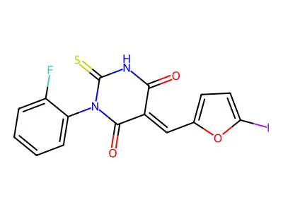 (5E)-1-(2-fluorophenyl)-5-[(5-iodofuran-2-yl)methylidene]-2- structure
