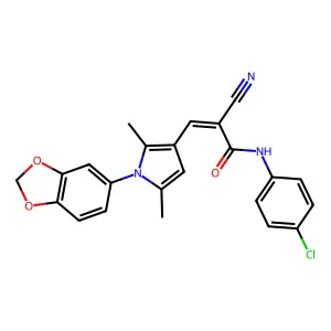 (2Z)-3-[1-(1,3-benzodioxol-5-yl)-2,5-dimethyl-1H-pyrrol-3-yl]-N-(4-chlorophenyl)-2-cyanoprop-2-enamide structure