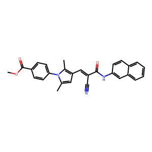 (Z)-methyl 4-(3-(2-cyano-3-(naphthalen-2-ylamino)-3-oxoprop-1-en-1-yl)-2,5-dimethyl-1H-pyrrol-1-yl)benzoate structure