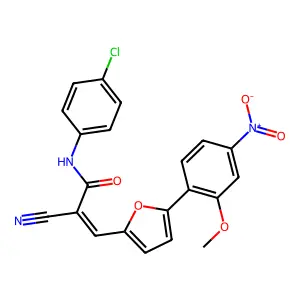 (2Z)-N-(4-chlorophenyl)-2-cyano-3-[5-(2-methoxy-4-nitrophenyl)furan-2-yl]prop-2-enamide structure