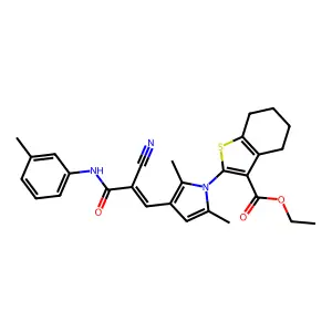ethyl 2-(3-{(1Z)-2-cyano-3-[(3-methylphenyl)amino]-3-oxoprop-1-en-1-yl}-2,5-dimethyl-1H-pyrrol-1-yl)-4,5,6,7-tetrahydro-1-benzothiophene-3-carboxylate structure
