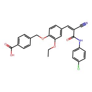4-[(4-{(1Z)-3-[(4-chlorophenyl)amino]-2-cyano-3-oxoprop-1-en-1-yl}-2-ethoxyphenoxy)methyl]benzoic acid structure