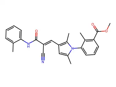 methyl 3-[3-[(E)-2-cyano-3-(2-methylanilino)-3-oxoprop-1-enyl]-2,5-dimethylpyrrol-1-yl]-2-methylbenzoate structure