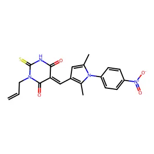(5Z)-5-[[2,5-dimethyl-1-(4-nitrophenyl)pyrrol-3-yl]methylidene]-1-prop-2-enyl-2-sulfanylidene-1,3-diazinane-4,6-dione structure
