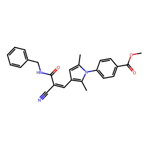 (Z)-methyl 4-(3-(3-(benzylamino)-2-cyano-3-oxoprop-1-en-1-yl)-2,5-dimethyl-1H-pyrrol-1-yl)benzoate structure