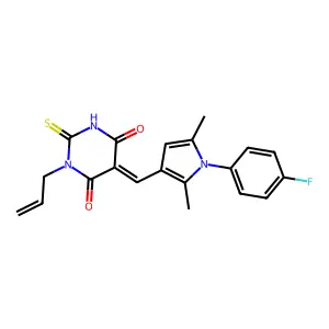 (5Z)-5-[[1-(4-fluorophenyl)-2,5-dimethylpyrrol-3-yl]methylidene]-1-prop-2-enyl-2-sulfanylidene-1,3-diazinane-4,6-dione structure