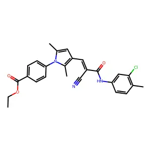 ethyl 4-(3-{(1E)-3-[(3-chloro-4-methylphenyl)amino]-2-cyano-3-oxoprop-1-en-1-yl}-2,5-dimethyl-1H-pyrrol-1-yl)benzoate structure