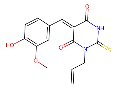 (5Z)-5-[(4-hydroxy-3-methoxyphenyl)methylidene]-1-prop-2-enyl-2-sulfanylidene-1,3-diazinane-4,6-dione structure