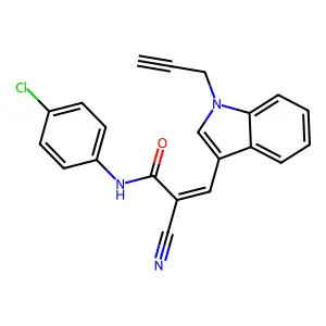 (Z)-N-(4-chlorophenyl)-2-cyano-3-(1-prop-2-ynylindol-3-yl)prop-2-enamide structure