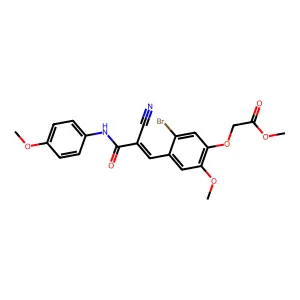 methyl (5-bromo-4-{(1Z)-2-cyano-3-[(4-methoxyphenyl)amino]-3-oxoprop-1-en-1-yl}-2-methoxyphenoxy)acetate structure