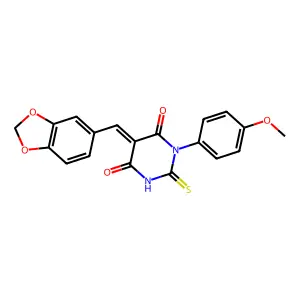 (5Z)-5-(1,3-benzodioxol-5-ylmethylidene)-1-(4-methoxyphenyl)-2-sulfanylidene-1,3-diazinane-4,6-dione structure