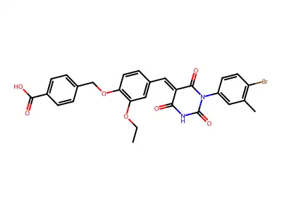 4-[[4-[[1-(4-Bromo-3-methylphenyl)tetrahydro-2,4,6-trioxo-5(2H)-pyrimidinylidene]methyl]-2-ethoxyphenoxy]methyl]benzoic acid structure
