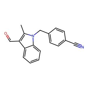 4-[(3-formyl-2-methyl-1H-indol-1-yl)methyl]benzonitrile structure