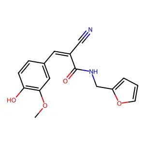 (2E)-2-cyano-N-(furan-2-ylmethyl)-3-(4-hydroxy-3-methoxyphenyl)prop-2-enamide structure