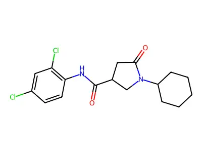 1-cyclohexyl-N-(2,4-dichlorophenyl)-5-oxopyrrolidine-3-carboxamide structure
