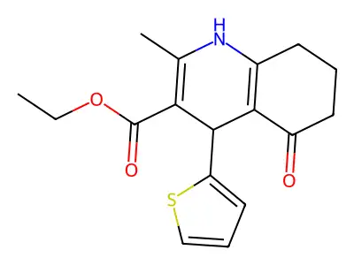 Ethyl 2-methyl-5-oxo-4-(2-thienyl)-1,4,6,7,8-pentahydroquinoline-3-carboxylate structure
