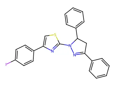 2-(3,5-diphenyl-4,5-dihydro-1H-pyrazol-1-yl)-4-(4-iodophenyl)-1,3-thiazole structure