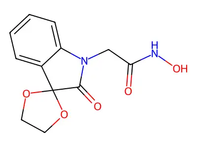 N-hydroxy-2-(2'-oxospiro[1,3-dioxolane-2,3'-indole]-1'-yl)acetamide structure