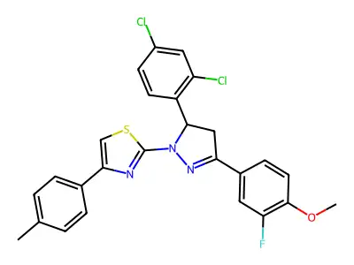 2-[5-(2,4-dichlorophenyl)-3-(3-fluoro-4-methoxyphenyl)-4,5-dihydro-1H-pyrazol-1-yl]-4-(4-methylphenyl)-1,3-thiazole structure